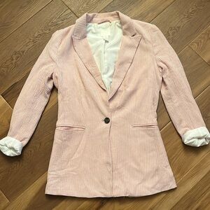 H&M pink white pinstripe blazer jacket